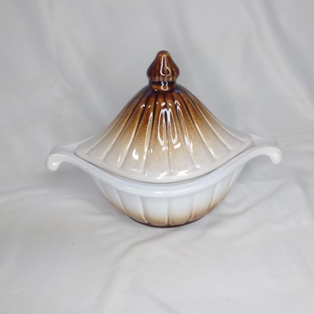 Vintage Haeger Pottery Soup Gravy Tureen Lidded Candy Nut Dish Handles Brown